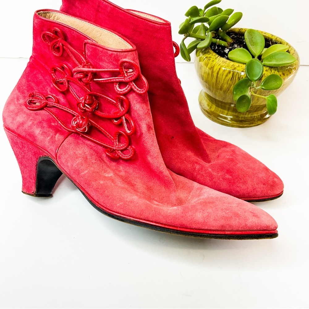 RARE VINTAGE MAUD FRIZON Red Suede Chain Boots - 1980s Designer Luxury
